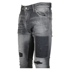 Menns Knapp Jeans med Lær Patch