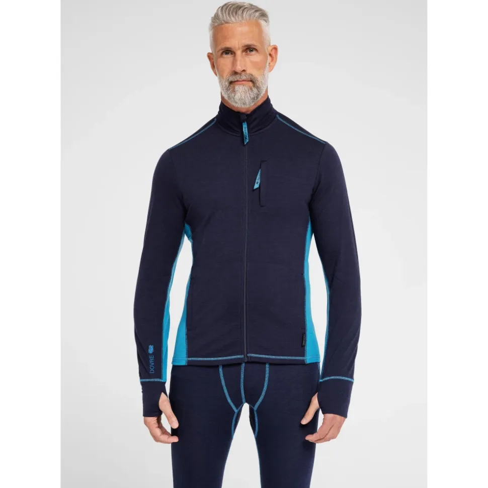 Mørk Blå Dovre Dovre Mid-Layer Merinoull Fleece Jakke Med Gliderlås - Mørk Blå Genser