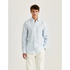 no color Morris Douglas Linen Stripe Shirt Skjorte
