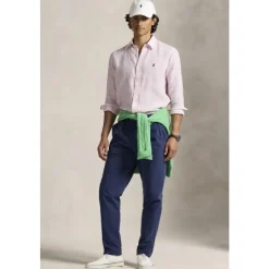 Pink Polo Ralph Lauren Custom Fit Striped Linen Shirt Pink White Skjorter