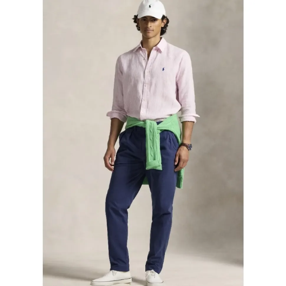 Pink Polo Ralph Lauren Custom Fit Striped Linen Shirt Pink White Skjorter