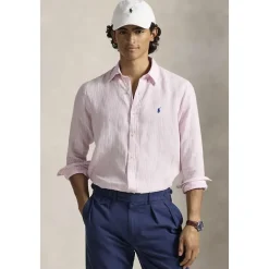Pink Polo Ralph Lauren Custom Fit Striped Linen Shirt Pink White Skjorter