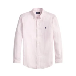 Pink Polo Ralph Lauren Custom Fit Striped Linen Shirt Pink White Skjorter