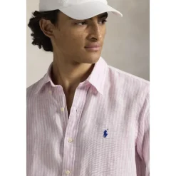 Pink Polo Ralph Lauren Custom Fit Striped Linen Shirt Pink White Skjorter