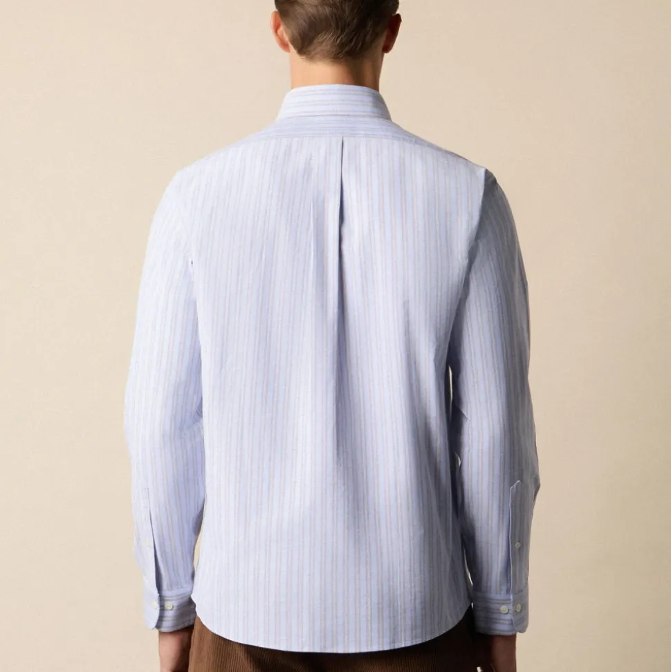 Regular Fit Non-Iron Striped Stretch Oxford-skjorte med Button Down-krage