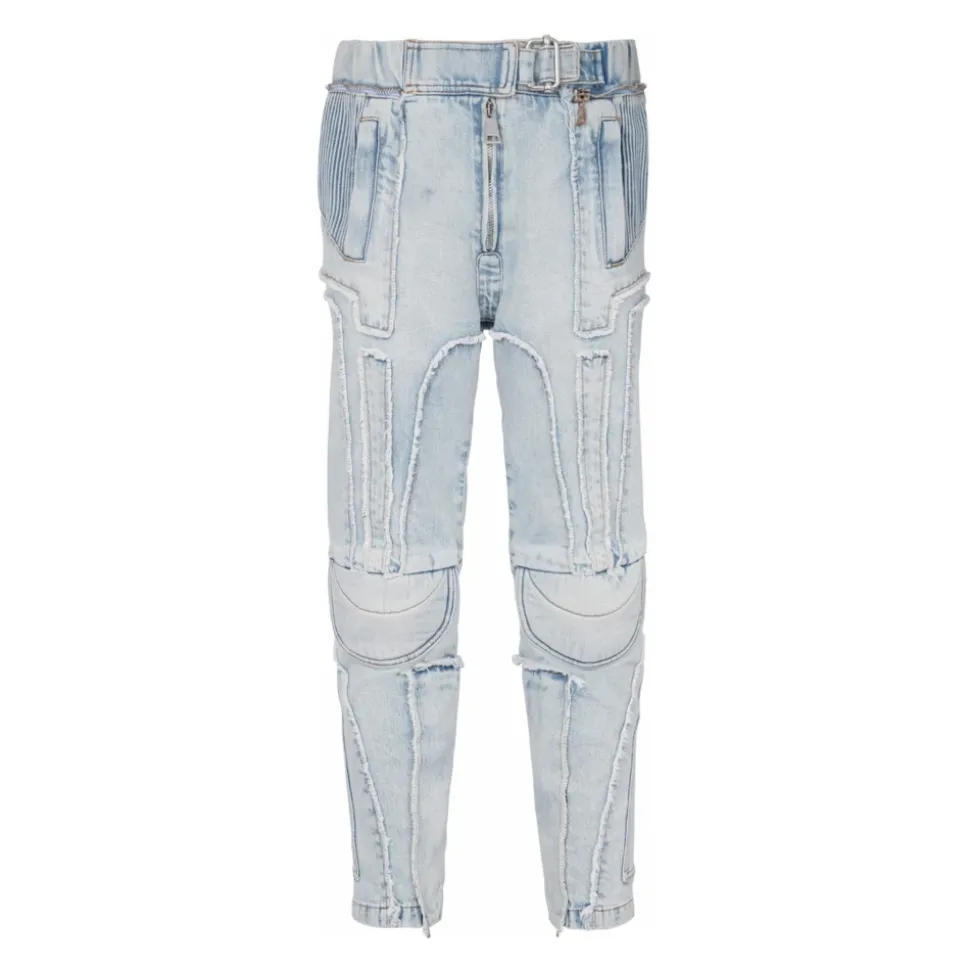 Ribbestrikkede slim-fit jeans i bomull