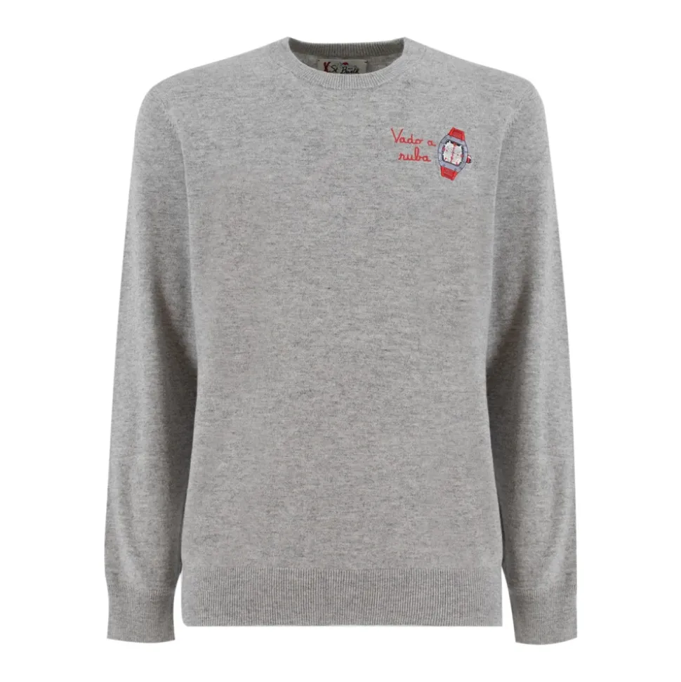 Ribbestrikket Genser med Brodert Logo