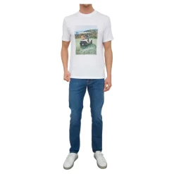 Ribbet Crew Neck Hvit T-skjorte