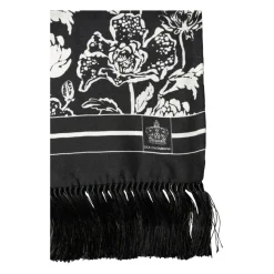 Silkesjal med blomsterprint og frynser