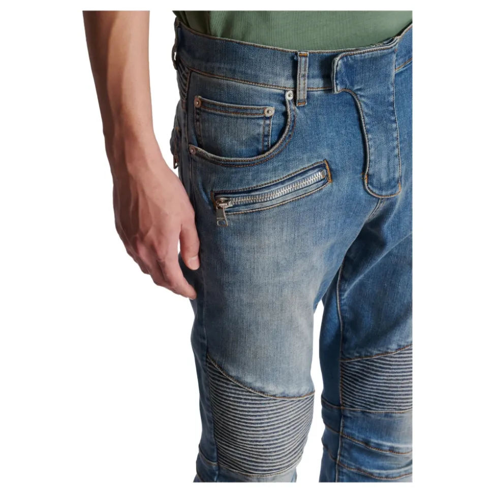 Slim-fit biker jeans i blå denim