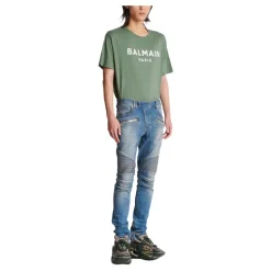 Slim-fit biker jeans i blå denim