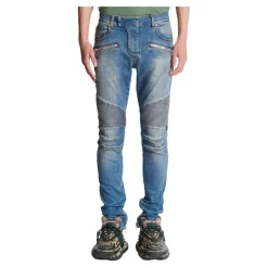 Slim-fit biker jeans i blå denim