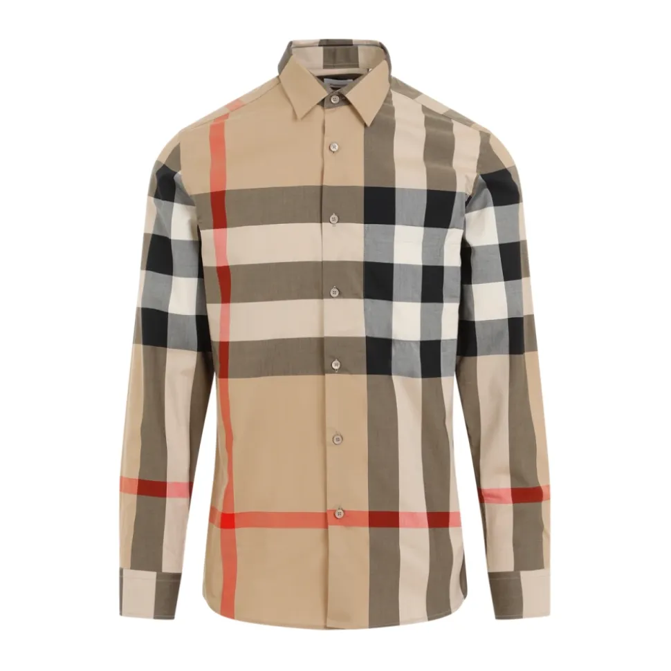 Slim Fit Rutete Bomullsskjorte