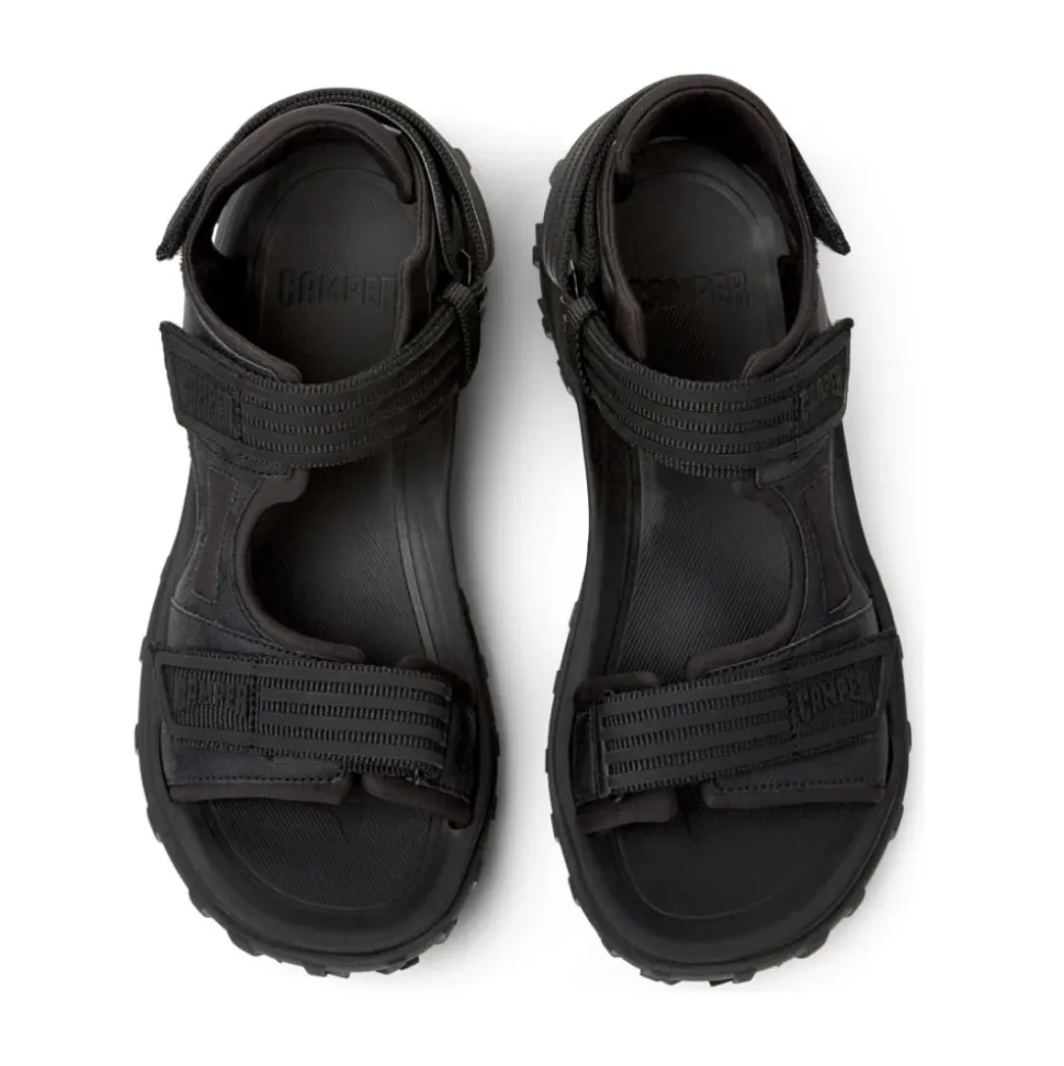 Sorte flate sandaler for menn