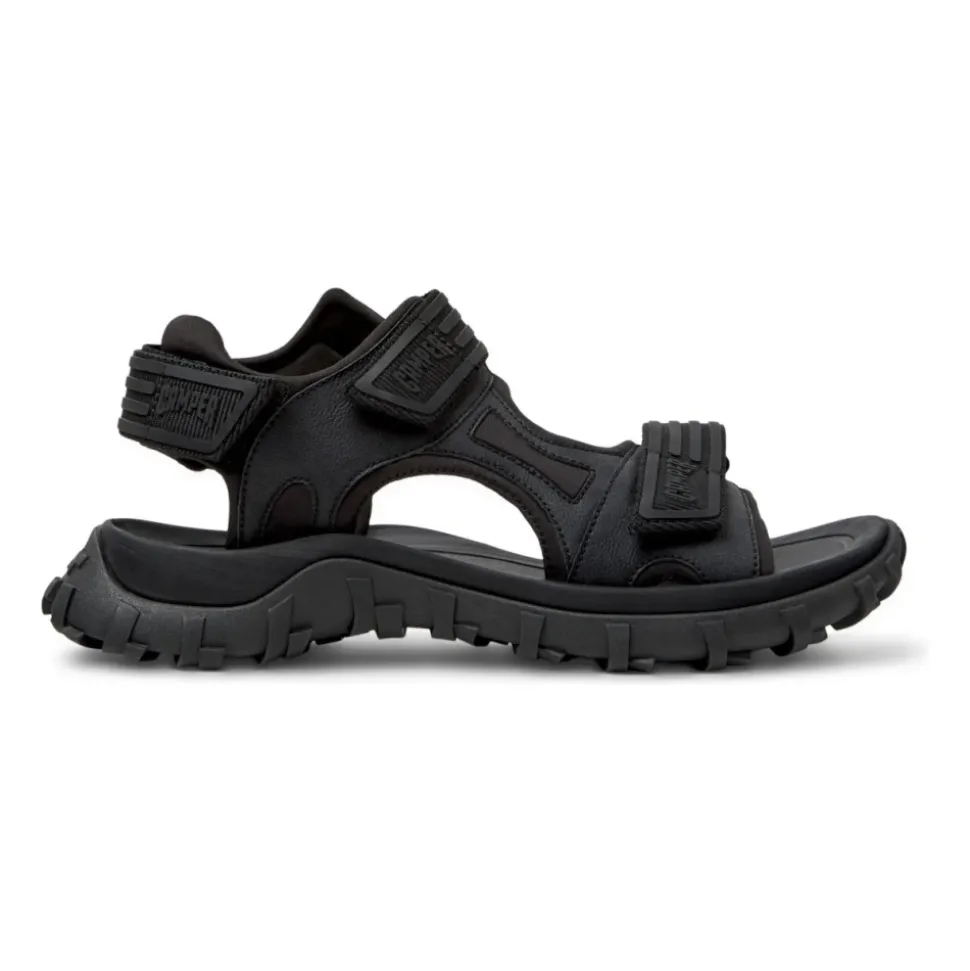 Sorte flate sandaler for menn