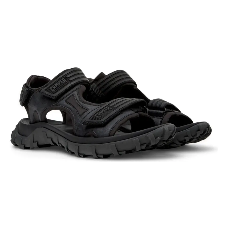 Sorte flate sandaler for menn
