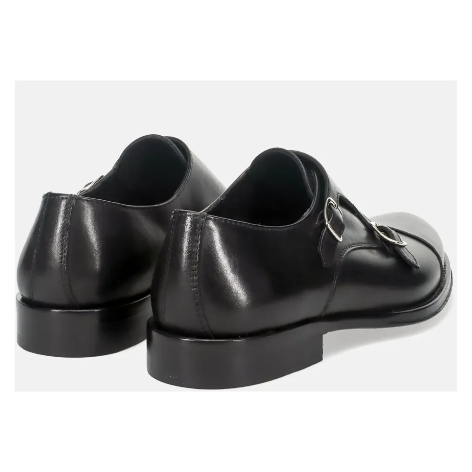 Sorte Monk Strap Skinn Sko