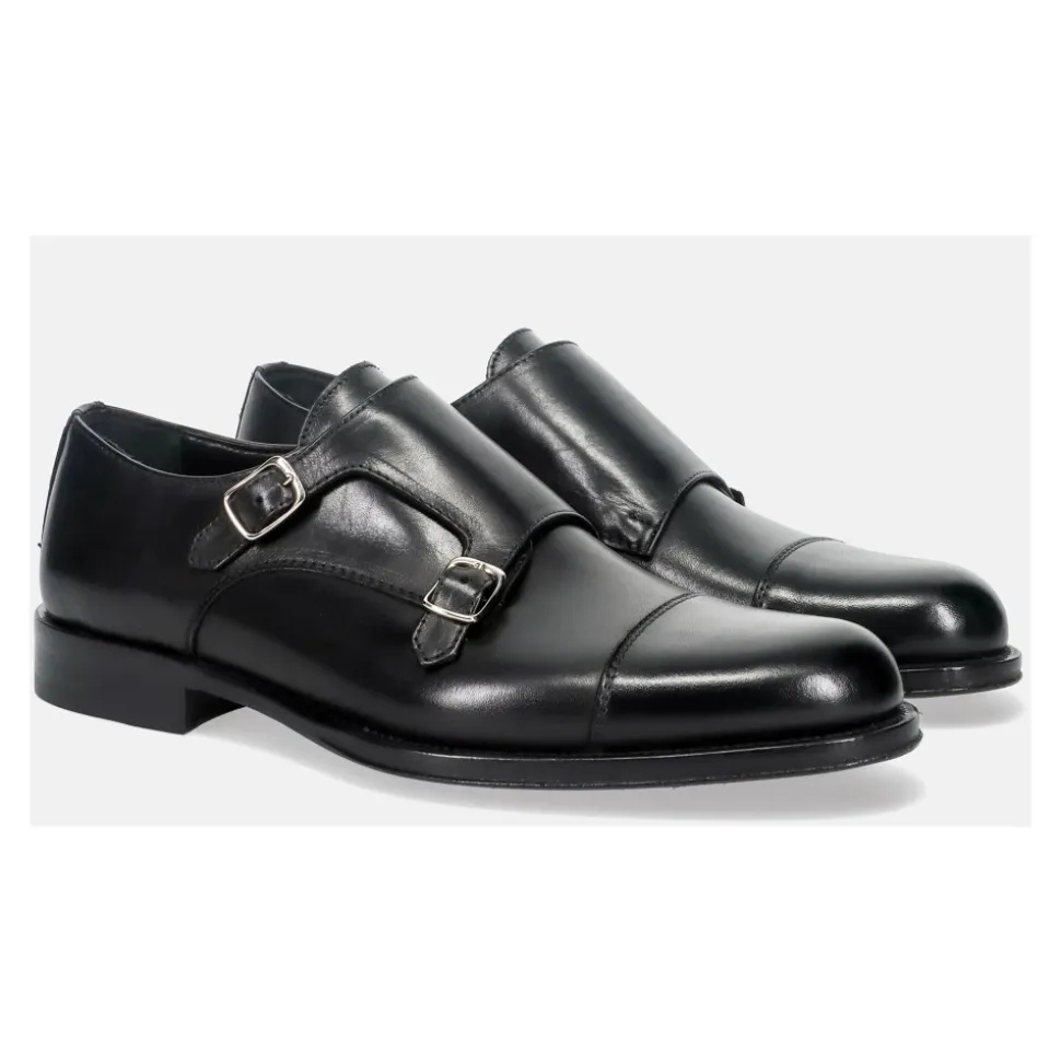 Sorte Monk Strap Skinn Sko