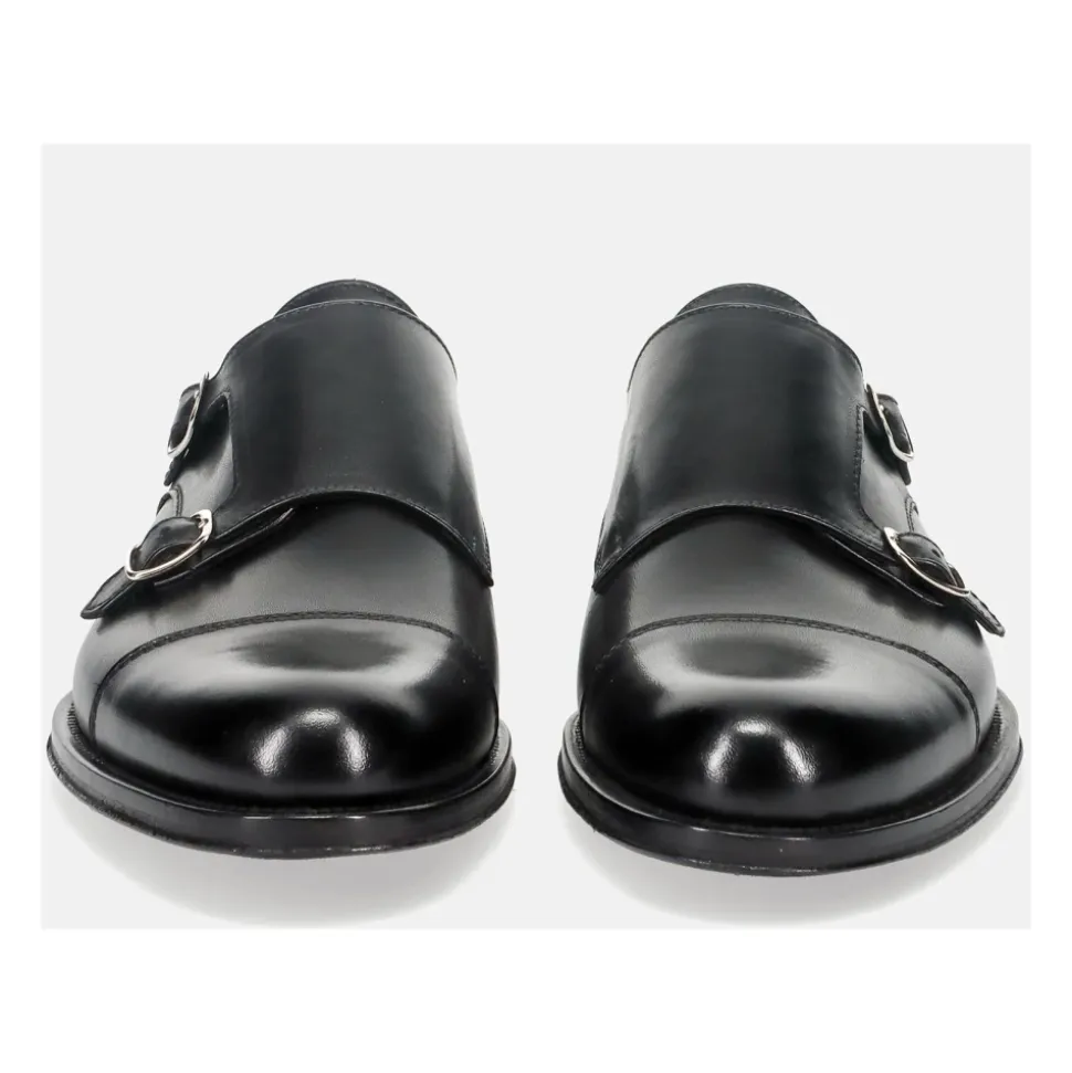Sorte Monk Strap Skinn Sko