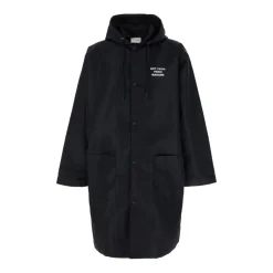 Sort Parka Kåpe med Logo Detaljer
