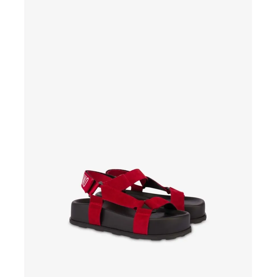 Sporty Sandaler i Semsket Skinn