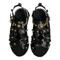 Studded Lær Slide Sandaler med Logo