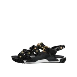Studded Lær Slide Sandaler med Logo