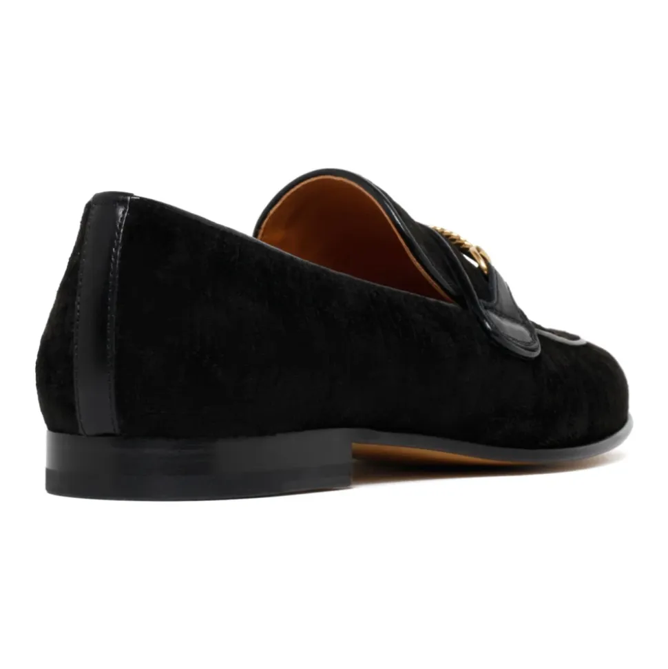 Svarte formelle loafers med gylden detalj