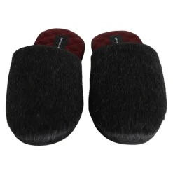 Svarte Imitert Pels Slip On Sko