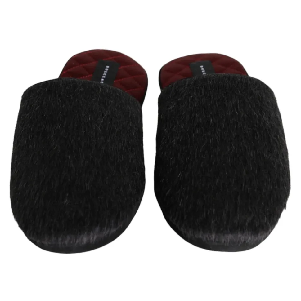 Svarte Imitert Pels Slip On Sko