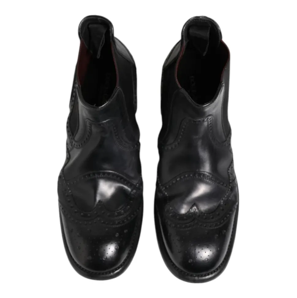 Svarte skinnankelstøvler slip on