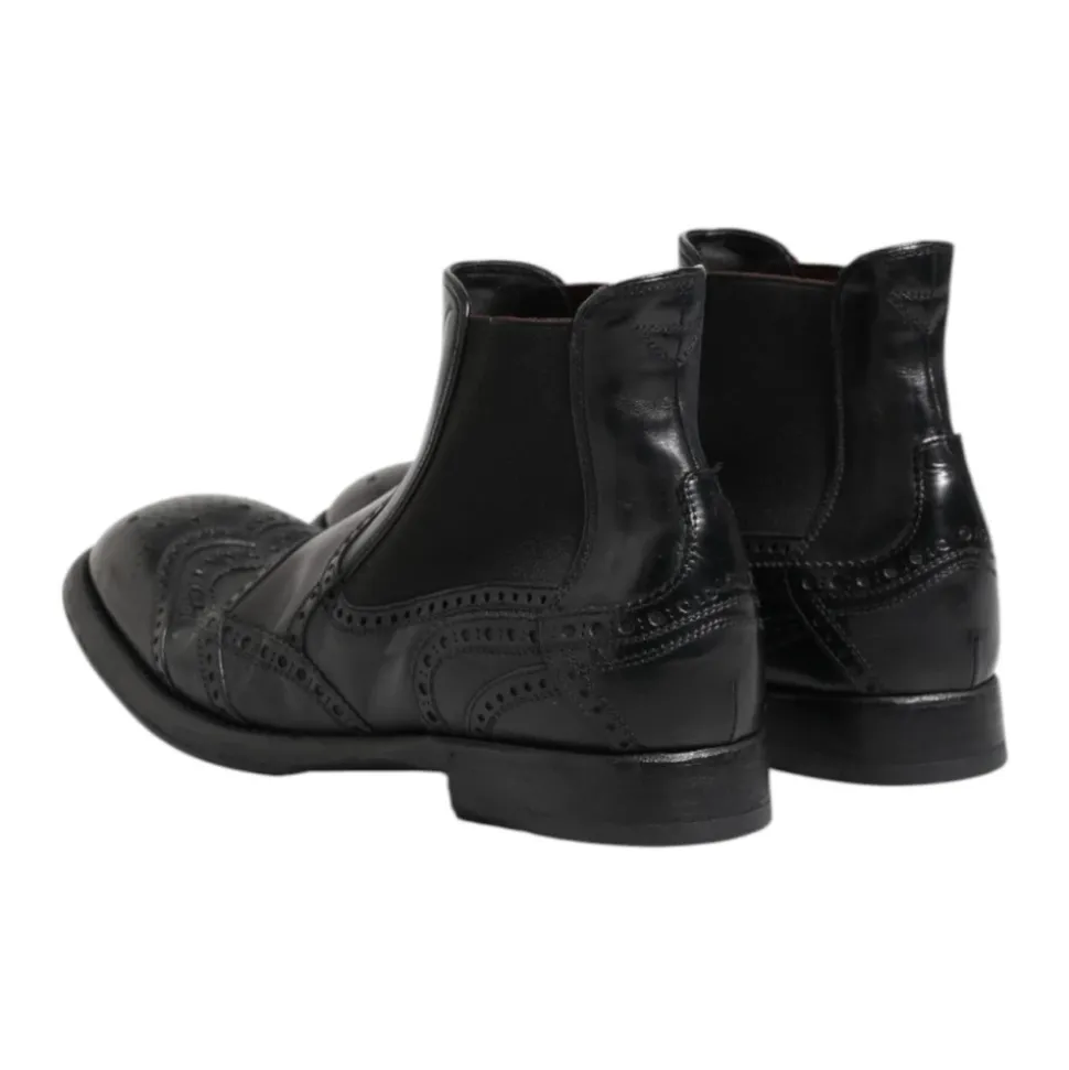 Svarte skinnankelstøvler slip on