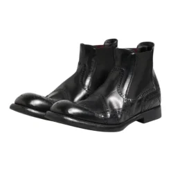 Svarte skinnankelstøvler slip on