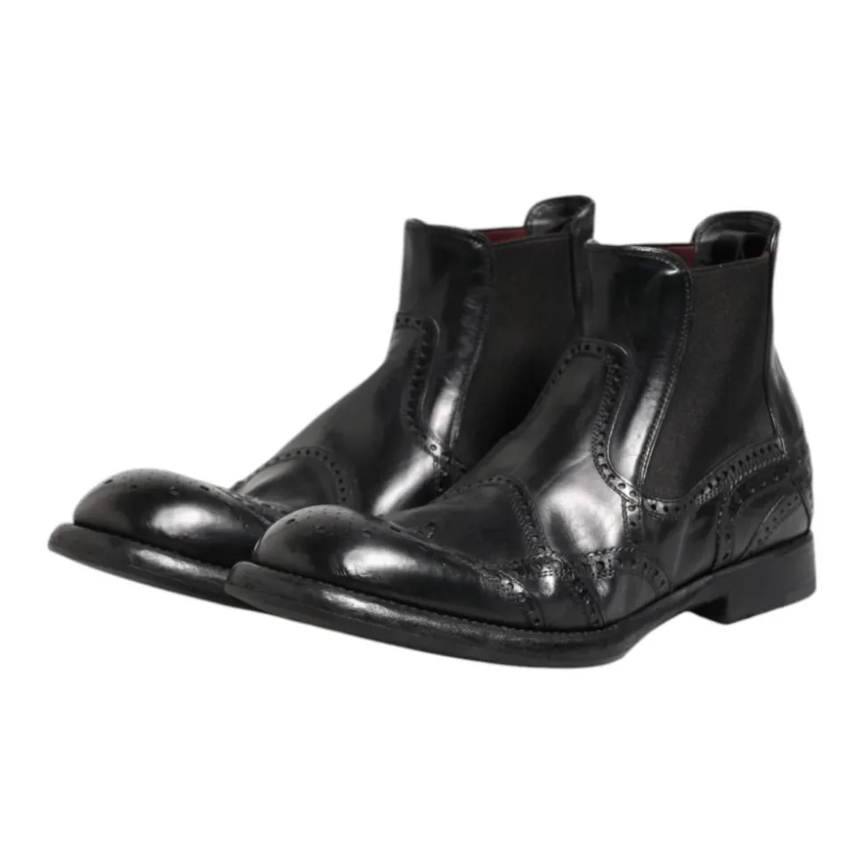 Svarte skinnankelstøvler slip on