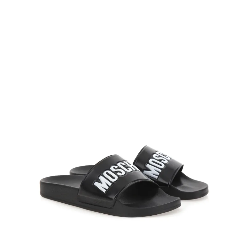 Svart Logo Gummi Pool Slides