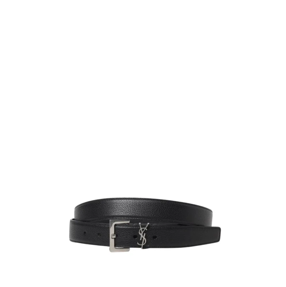 Svart skinnbelte med YSL-spenne