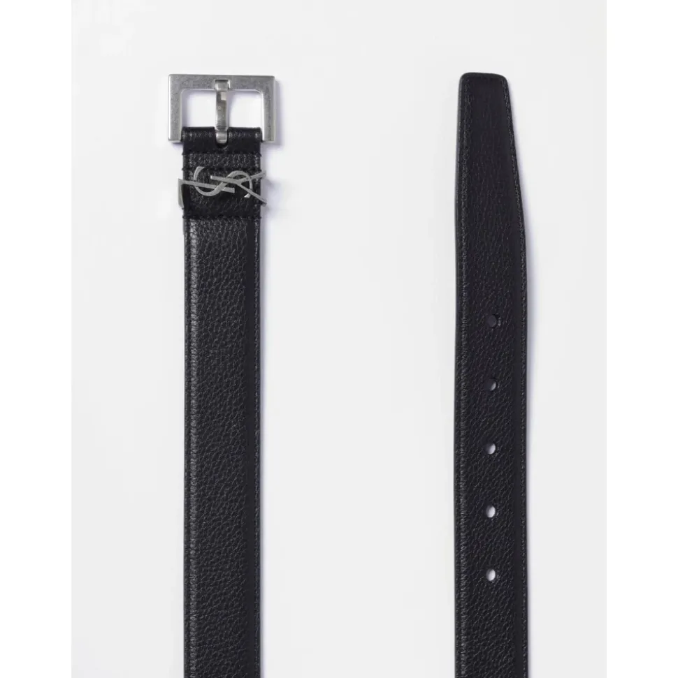 Svart skinnbelte med YSL-spenne