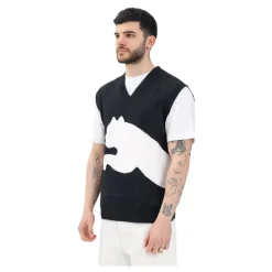 Svart Strikket Vest Fet Grafikk