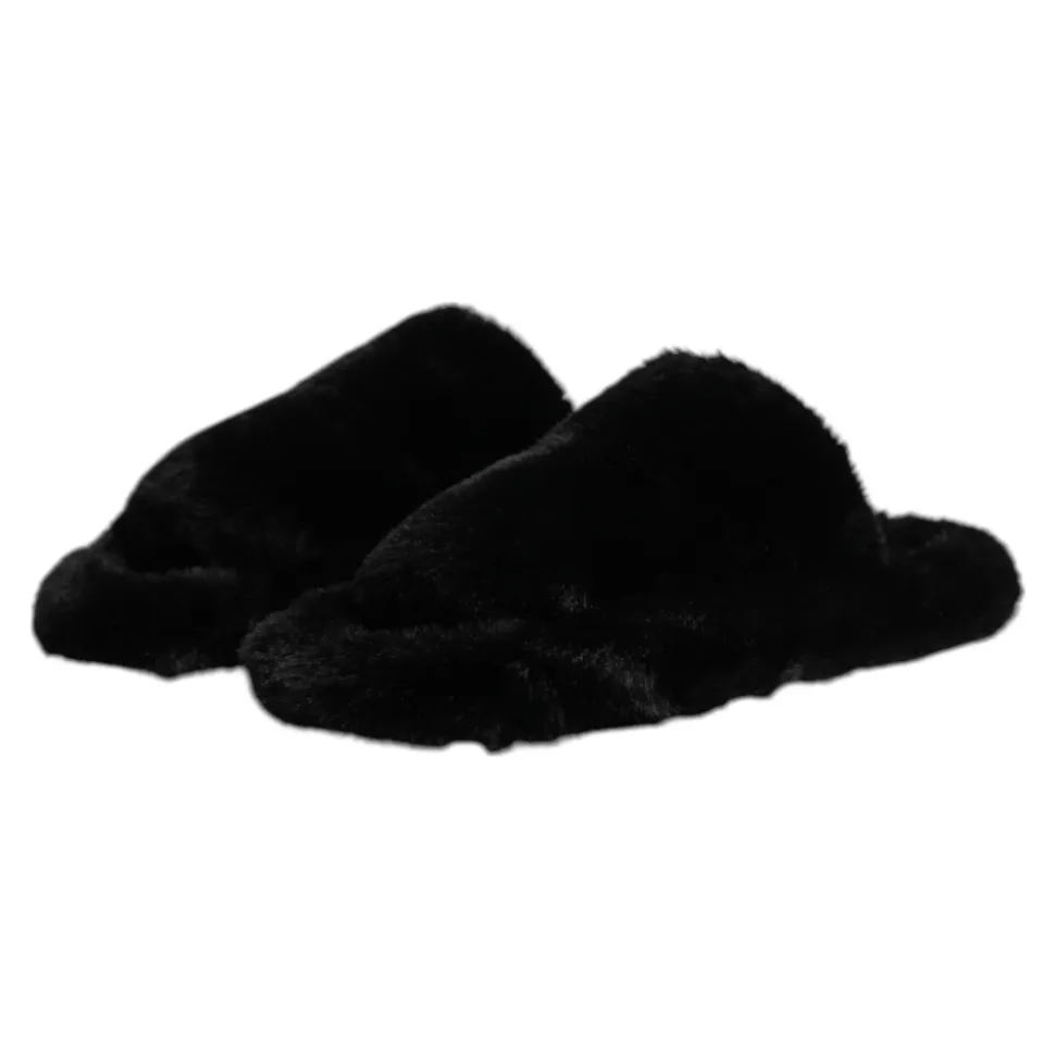 Svart Velvet Slides Tøfler Sko