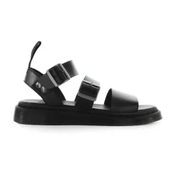 Svart voksbehandlet skinn sandal med remmer