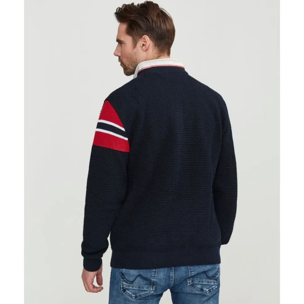 Vindtett Halfzip Genser med Flaggdetalj - Marineblå