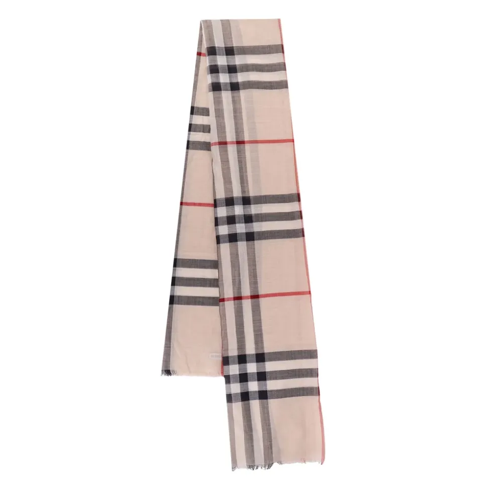 Wide Check Wool-Silk Scarf
